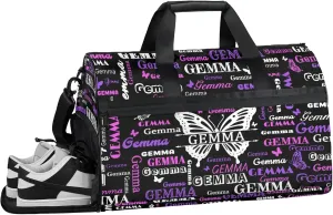 Custom Sport Duffel Bag with Name Butterfly Travel Overnight Bag with Shoes Compartment for Women Men Waterproof Dance Ballet Bag Lightweight, Black