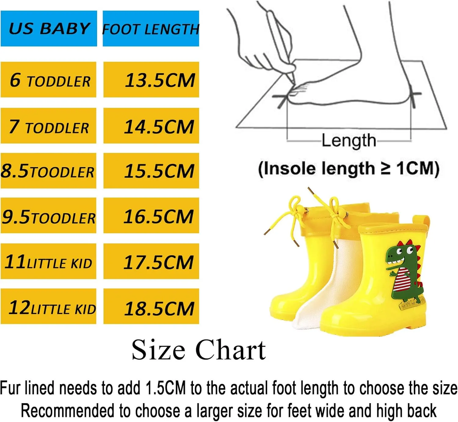 CYian Toddler Rain Boots Fur Lined with Lightweight and Anti-Skid Outdoor Little kid Shoes