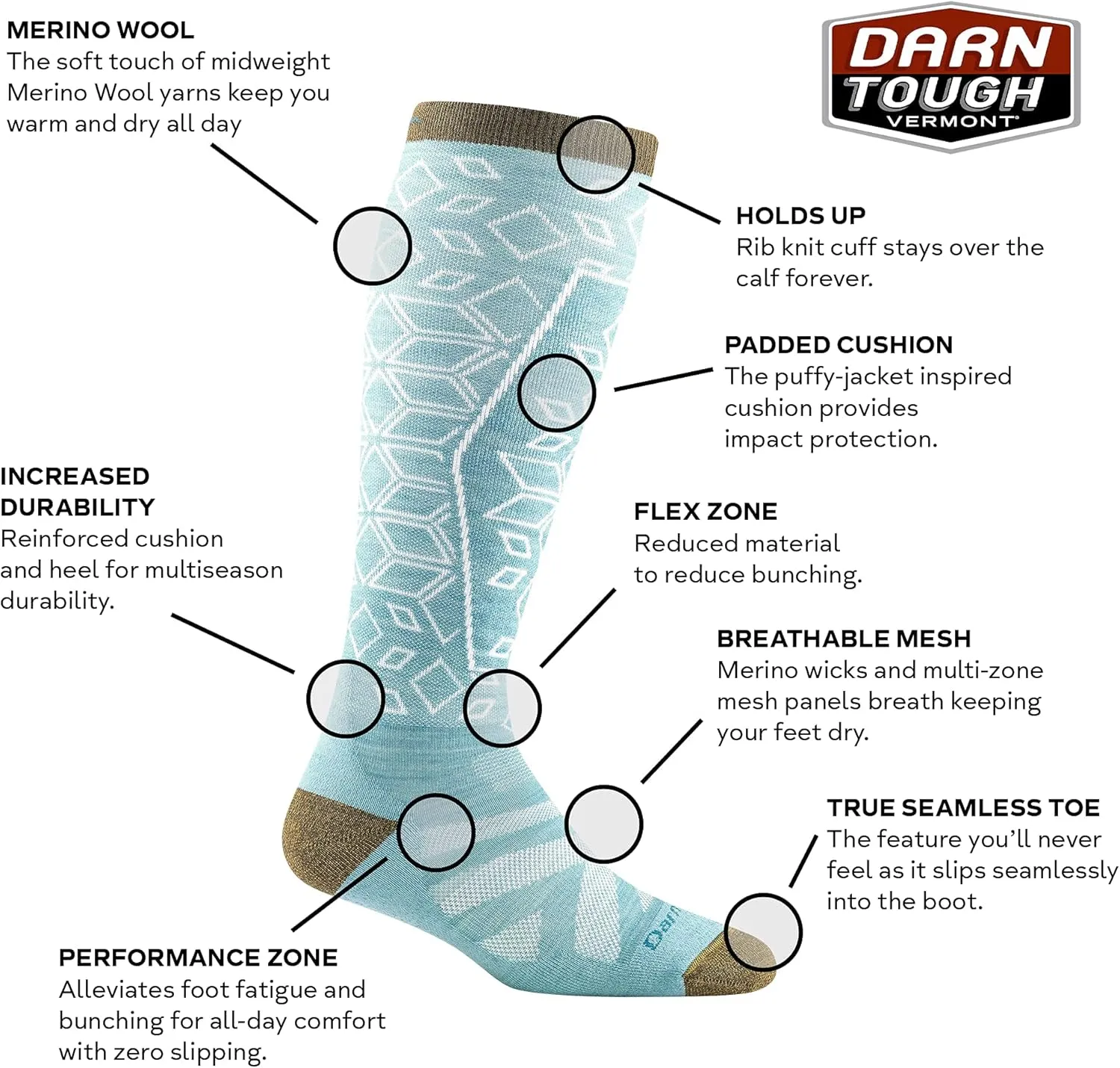 Darn Tough Women's Traverse OTC Lightweight with Padded Shin Ski and Snowboard Sock (Style 8022) -