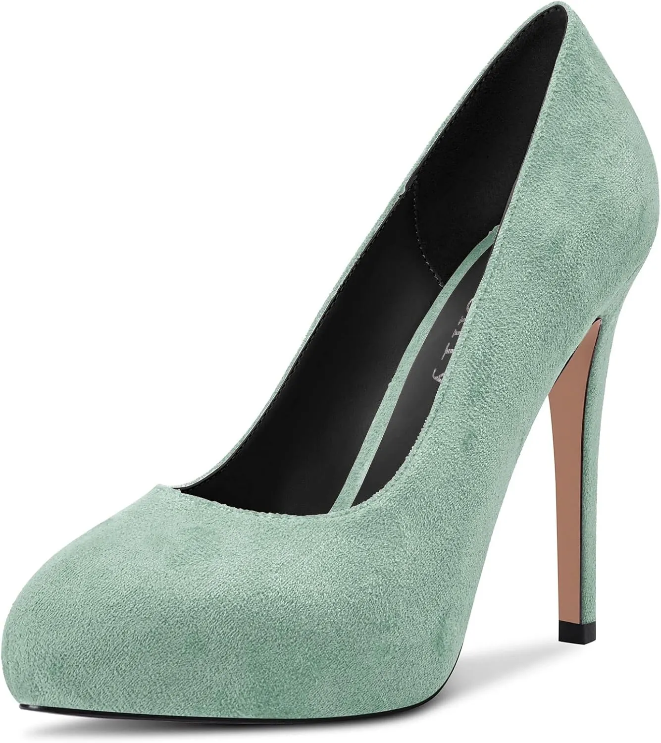 DearOnly Womens Slip On Platform Pumps High Stiletto Heel Closed Round Toe Suede Dress Shoes Bridal Wedding Shopping Vacation 5 Inch