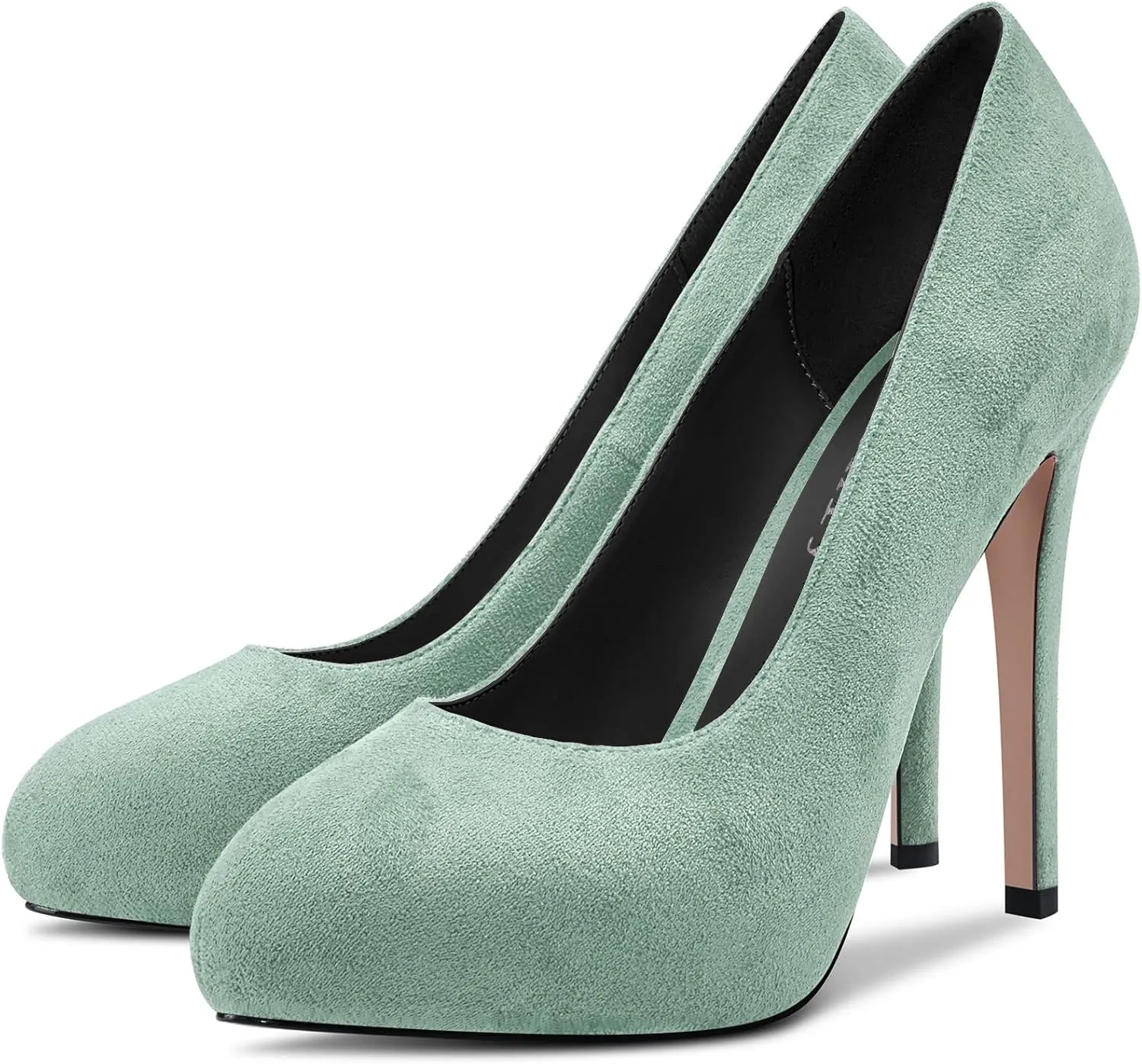 DearOnly Womens Slip On Platform Pumps High Stiletto Heel Closed Round Toe Suede Dress Shoes Bridal Wedding Shopping Vacation 5 Inch
