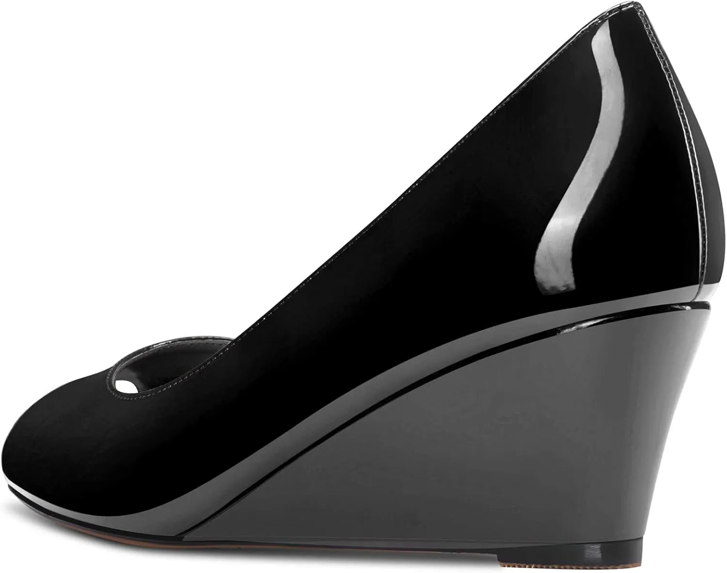 DearOnly Womens Wedge Pumps Peep Open Toe Slip On Low Block Chunky Heel Patent Dress Shoes Cute 2 Inch