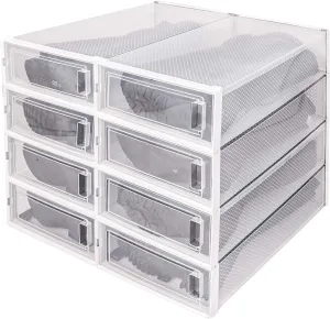 DHMAKER 8 Pack Boot Storage Box, Stackable Clear Plastic Boot Shoe Organizer for Tall Boots, Closet, Drop Front Boot Organizer, Large Shoe Container Boot Storage with Lid, 20.5" x 11.8" x 5.5"