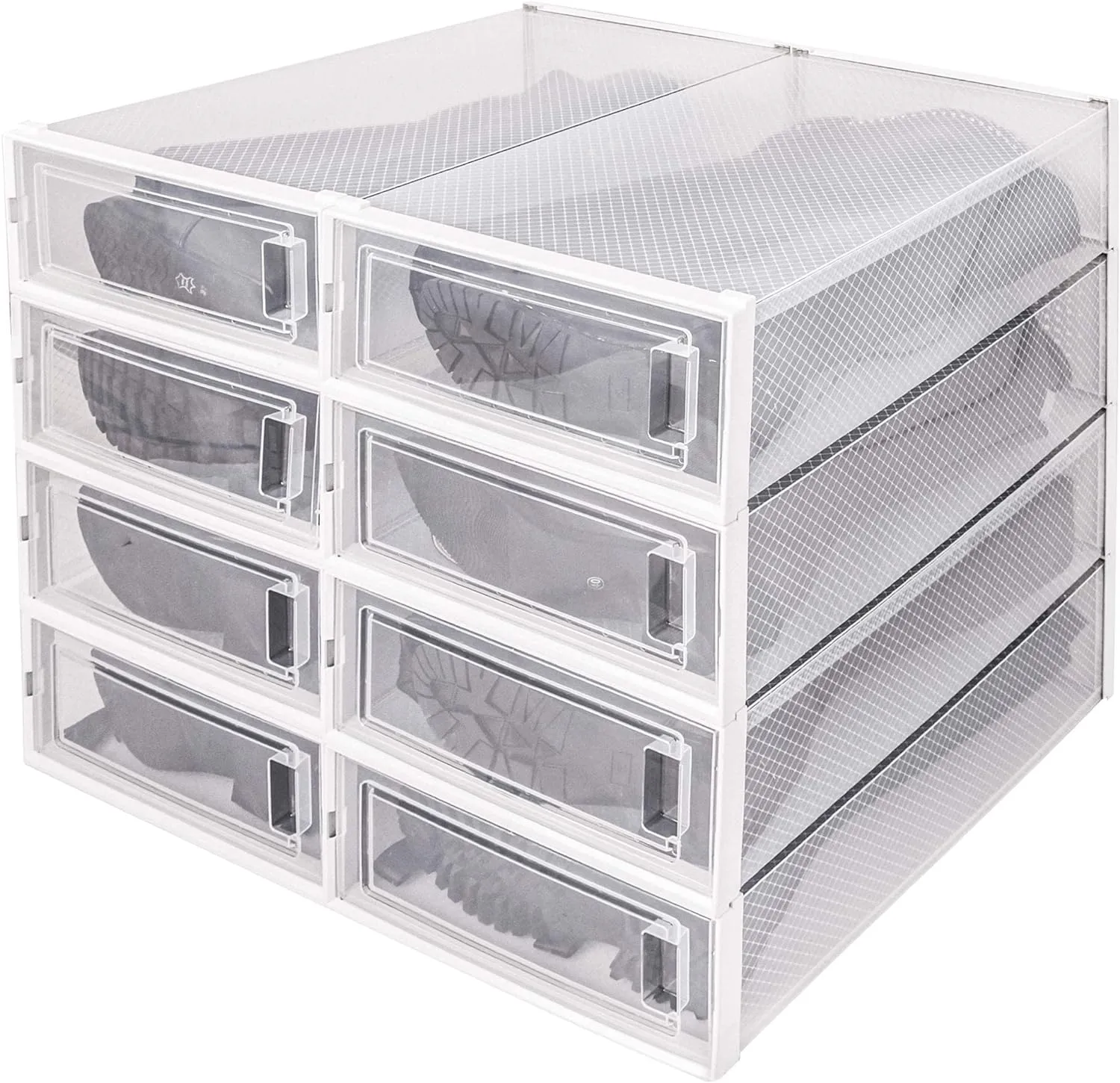 DHMAKER 8 Pack Boot Storage Box, Stackable Clear Plastic Boot Shoe Organizer for Tall Boots, Closet, Drop Front Boot Organizer, Large Shoe Container Boot Storage with Lid, 20.5" x 11.8" x 5.5"
