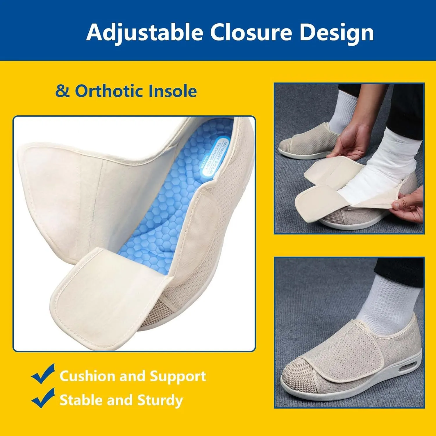 Diabetic Shoes Width Shoe for Elderly Women,Adjustable Closure Lightweight Breathable Swollen Feet Walking Edema Sneakers