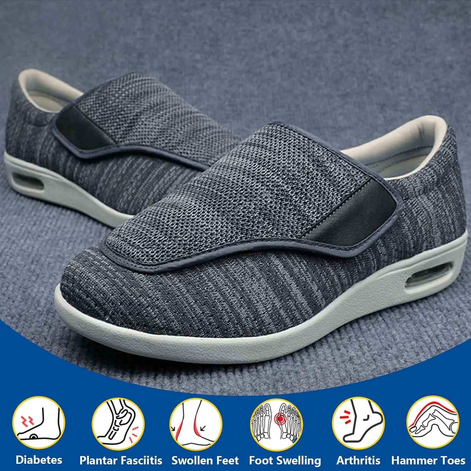Diabetic Shoes Width Shoe for Elderly Women,with Removable Memory Foam Insoles Lightweight for Seniors Swollen Feet Men 10.5/Women 11.5