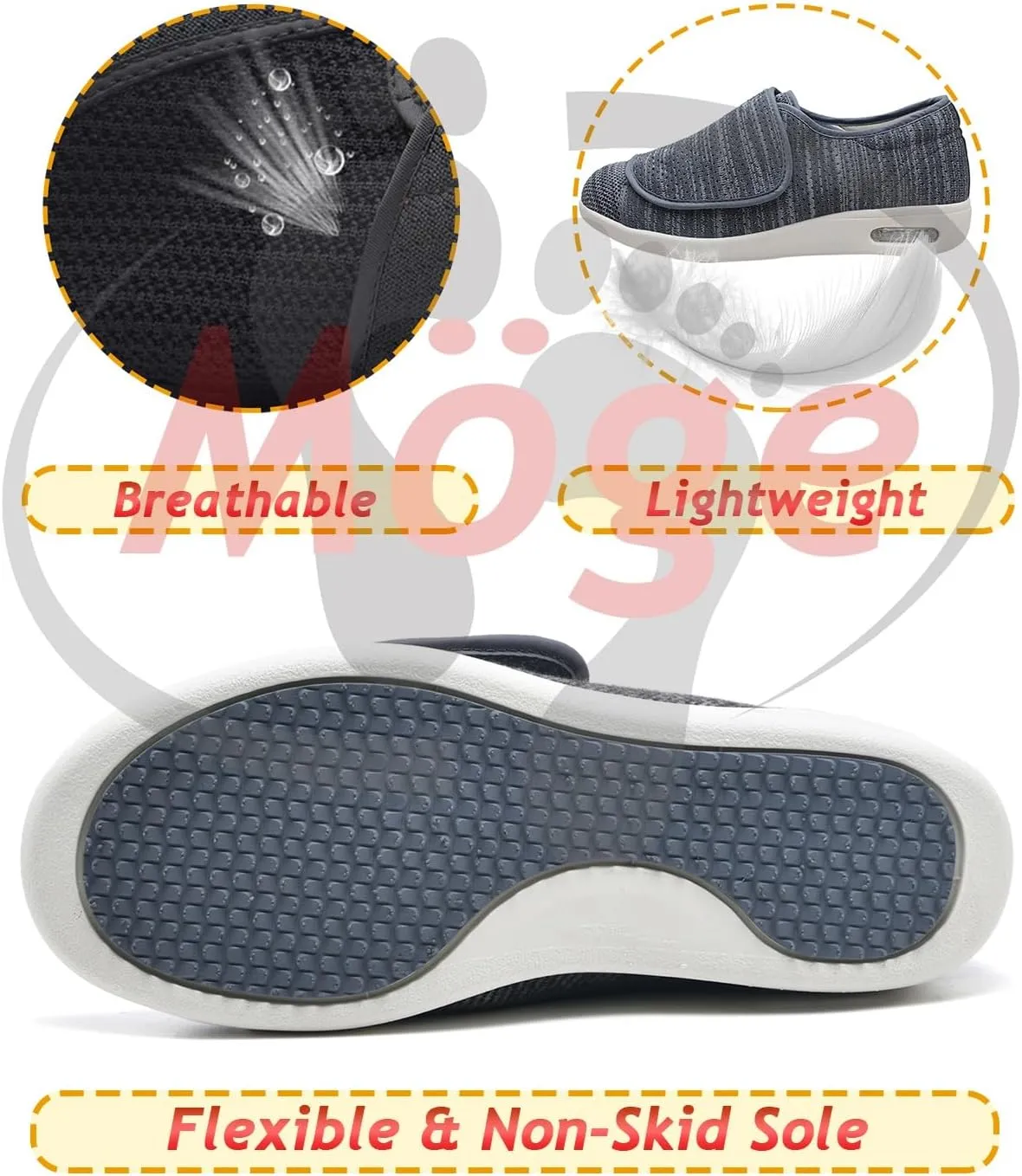 Diabetic Slipper Womens Lightweight Non Slip Hiking Shoes Wide Arthritis Edema Swollen Walking Shoes Comfy Cozy Adjustable Slip-Resistant Sandals for Seniors