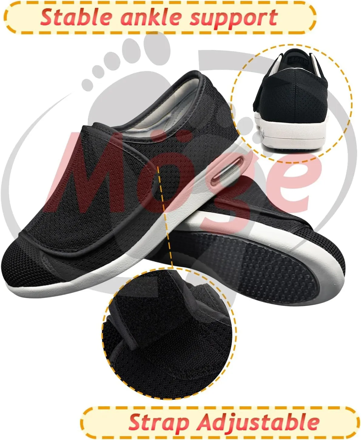 Diabetic Slipper Womens Lightweight Non Slip Hiking Shoes Wide Arthritis Edema Swollen Walking Shoes Comfy Cozy Adjustable Slip-Resistant Sandals for Seniors