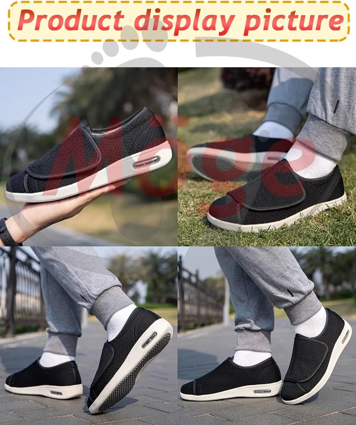 Diabetic Slipper Womens Lightweight Non Slip Hiking Shoes Wide Arthritis Edema Swollen Walking Shoes Comfy Cozy Adjustable Slip-Resistant Sandals for Seniors
