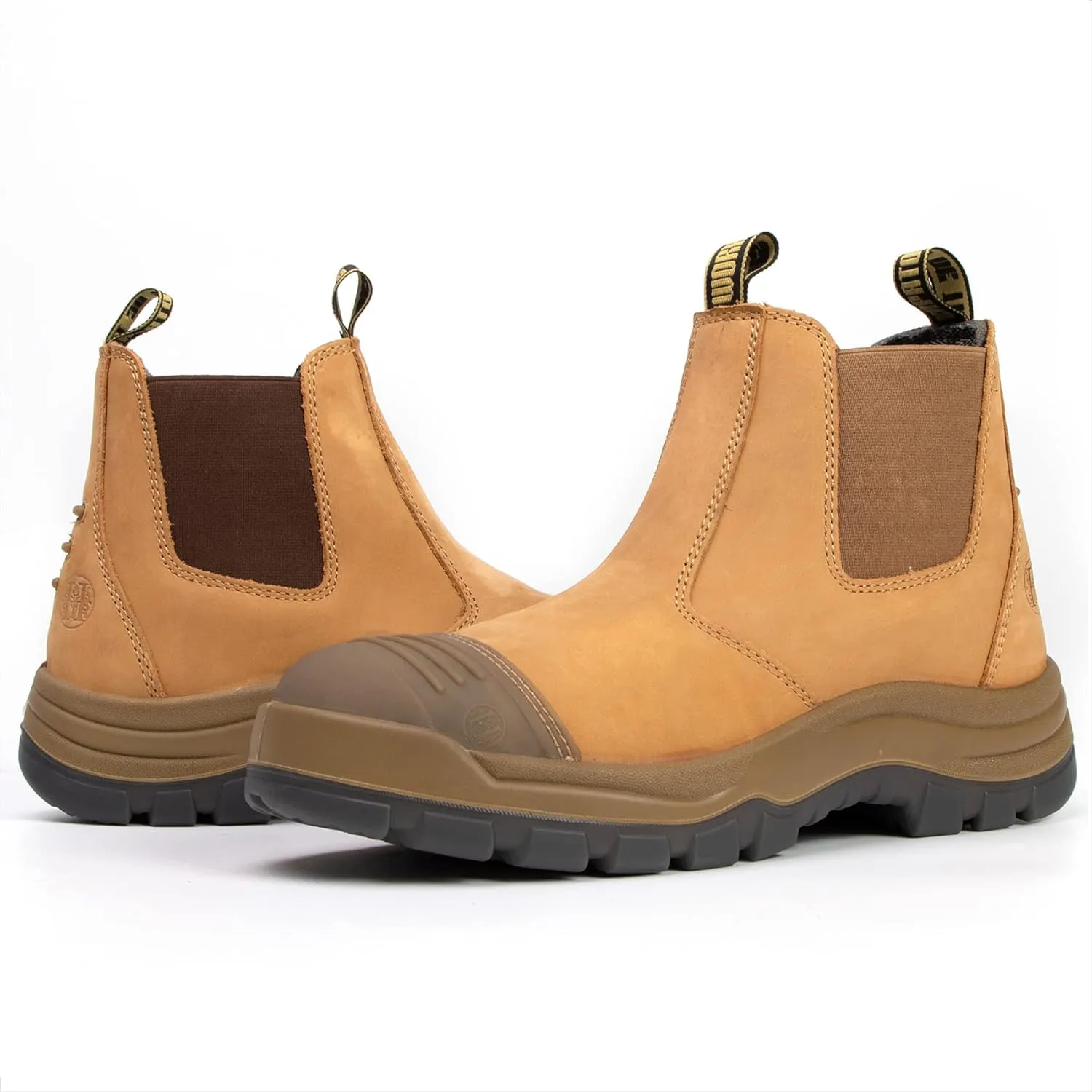 DIIG Work Boots for Men, Steel/Soft Toe Waterproof Working Boots, Slip Resistant Anti-Static Slip-on Safety Working Shoes