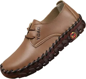 Dimleen Ultra Soft Orthopedic Shoes for Women Slip On Leather Flat Loafers 4D Pain Relief Handmade Soft Bottom Non-Slip Mom Walking Shoes (Brown,9,Women,9)