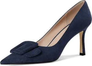 Divanne Pumps Shoes, Women's Stiletto High Heels Buckle Suede Pumps Pointy Toe Slip-On Office Pumps for Party Dress