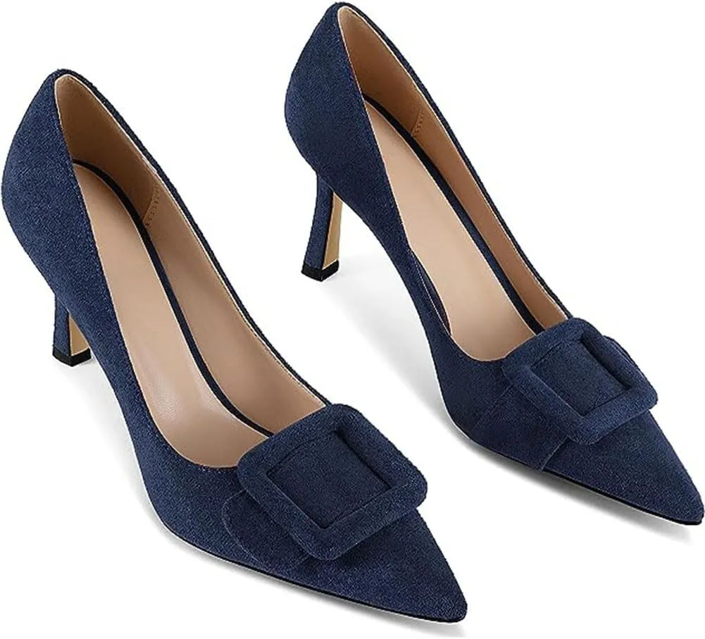 Divanne Pumps Shoes, Women's Stiletto High Heels Buckle Suede Pumps Pointy Toe Slip-On Office Pumps for Party Dress