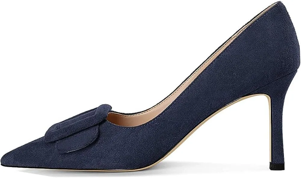 Divanne Pumps Shoes, Women's Stiletto High Heels Buckle Suede Pumps Pointy Toe Slip-On Office Pumps for Party Dress