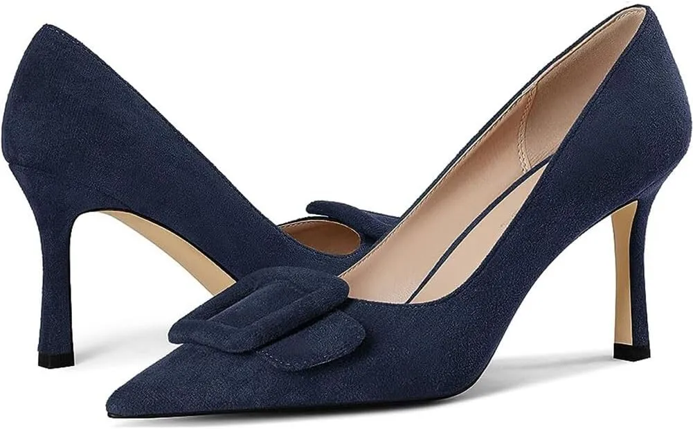 Divanne Pumps Shoes, Women's Stiletto High Heels Buckle Suede Pumps Pointy Toe Slip-On Office Pumps for Party Dress