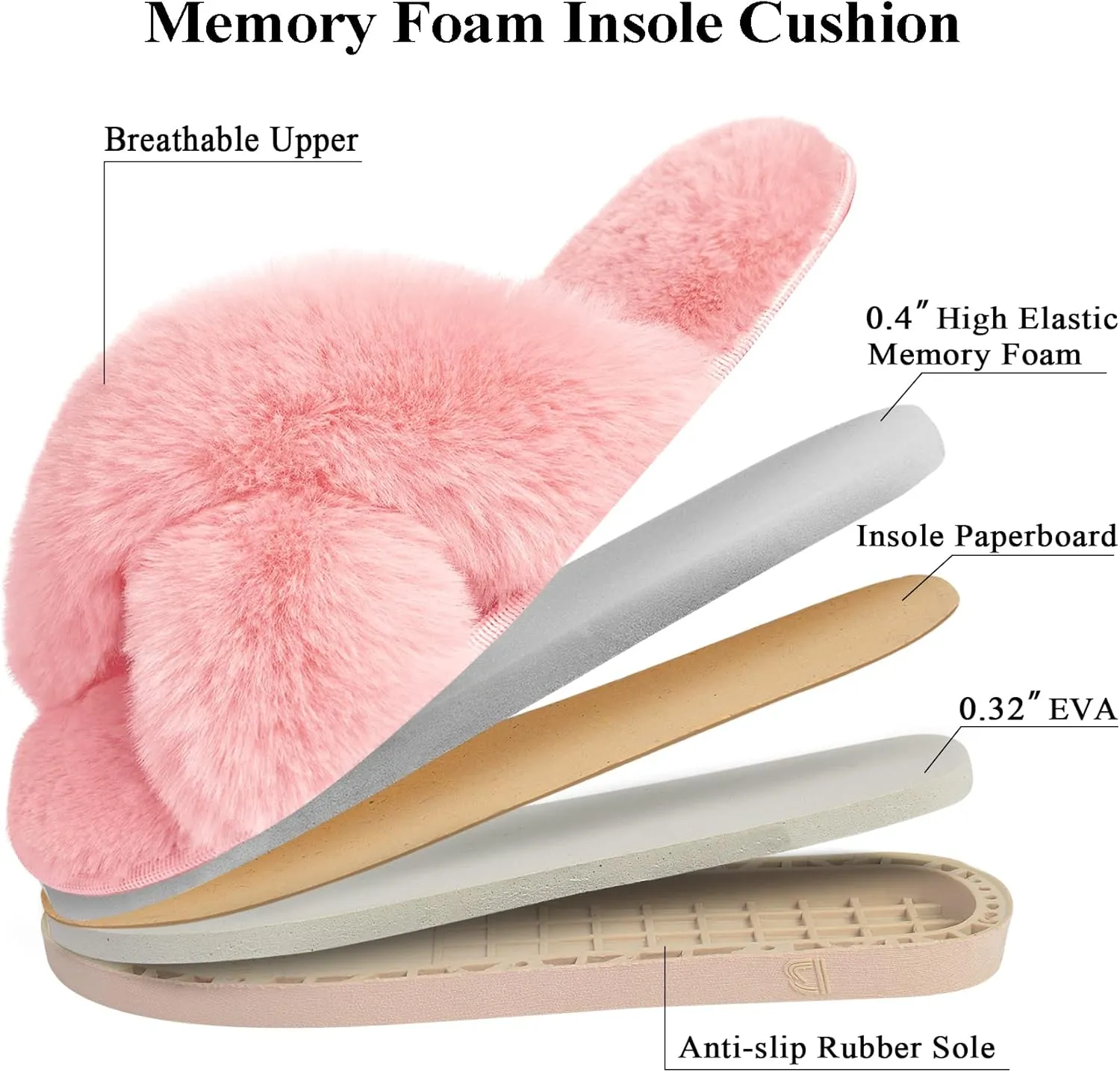 DL Womens Cross Band Soft Plush Slippers Furry Fleece Slip on Slippers Open Toe House Shoes Slides for Indoor Outdoor