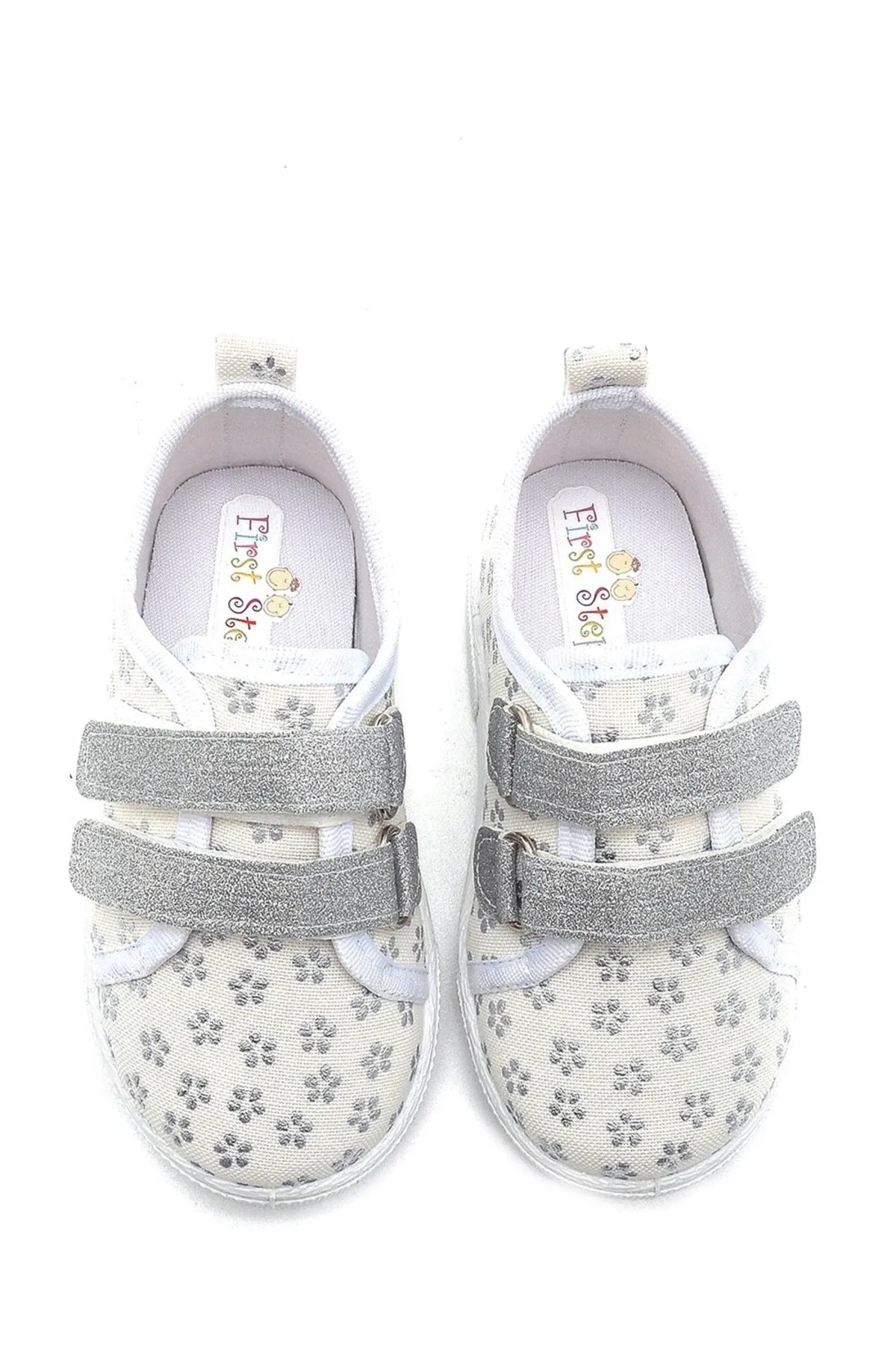 Double Velcro Silver Flower Linen Sports Children's Shoes-silver-f-4003