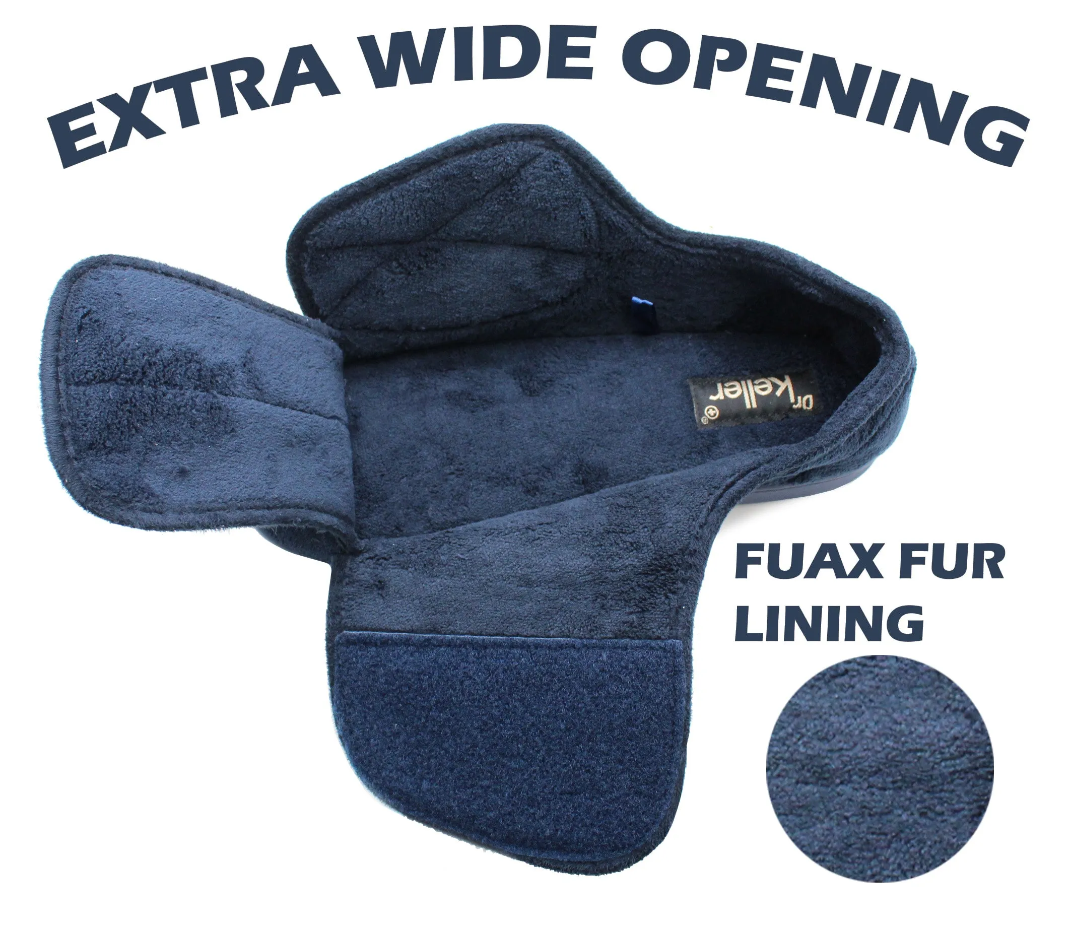 Dr Keller Mens Navy Diabetic Touch Fasten Wide Opening Slippers Lightweight Slip On Soft House Shoes