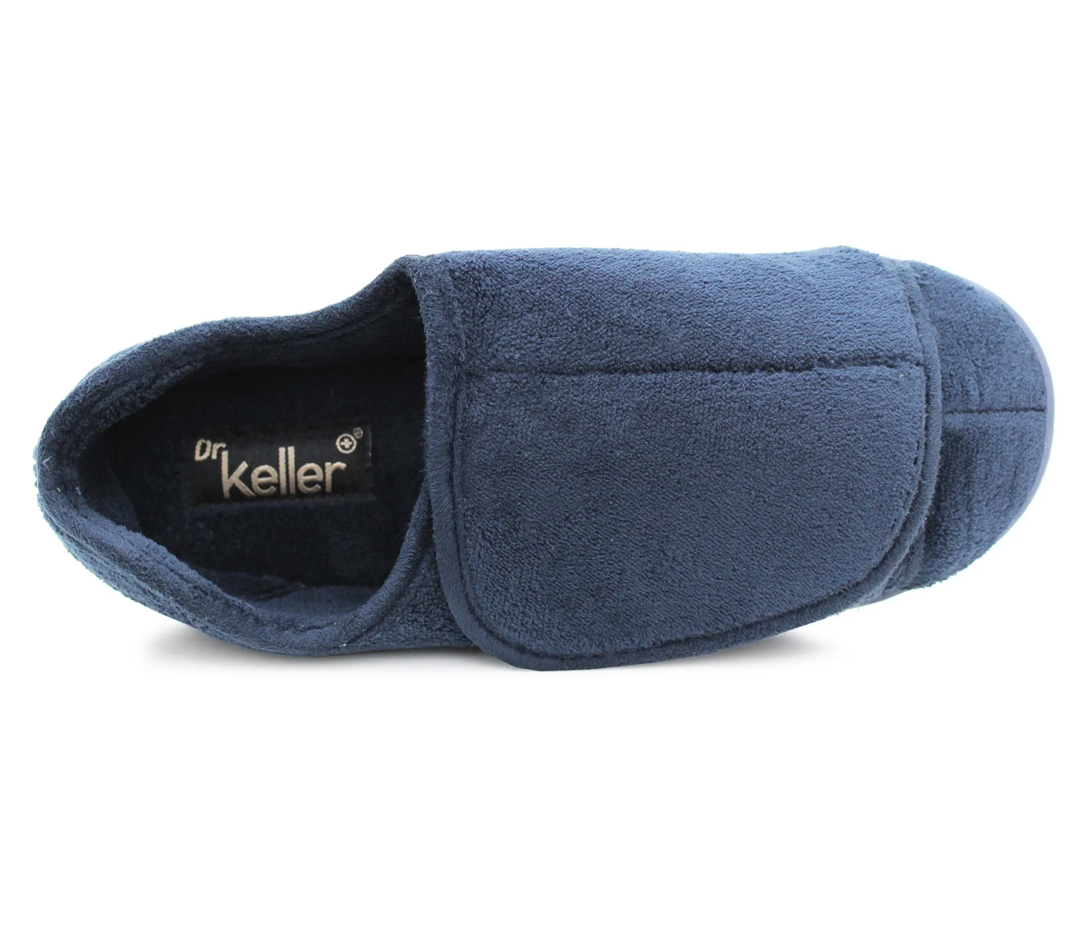 Dr Keller Mens Navy Diabetic Touch Fasten Wide Opening Slippers Lightweight Slip On Soft House Shoes