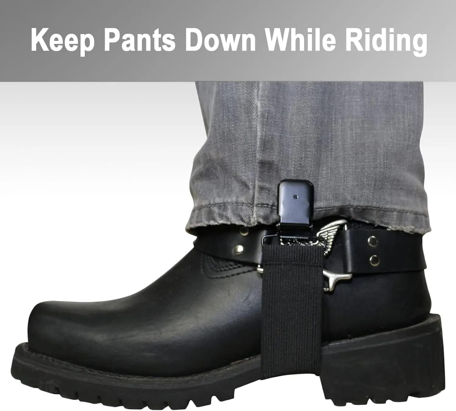 Dream Apparel Elastic Boot Straps Clips Adjustable Pant Clips Stirrups Leg Straps for Biker Women Men Motorcycle Black