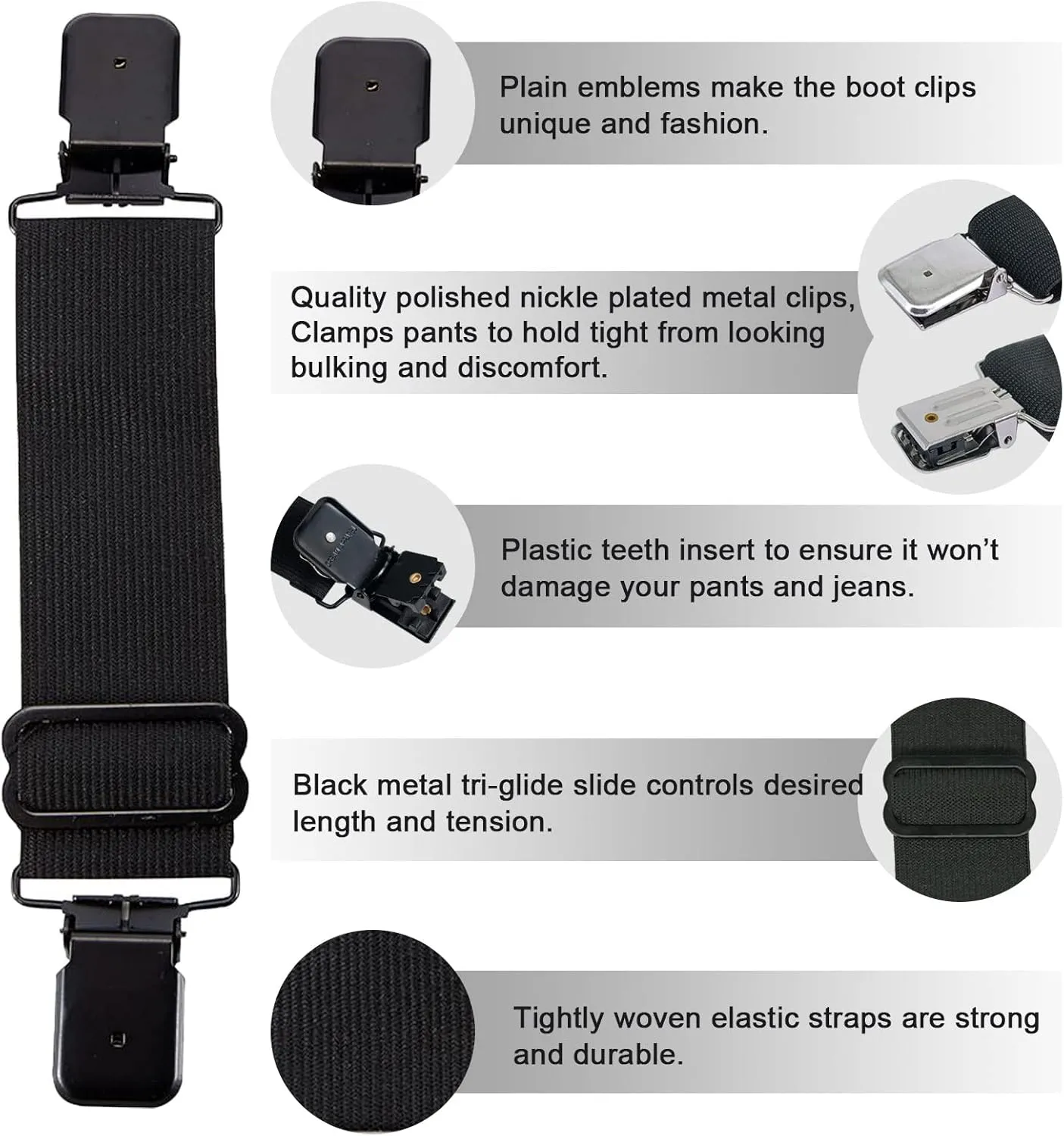 Dream Apparel Elastic Boot Straps Clips Adjustable Pant Clips Stirrups Leg Straps for Biker Women Men Motorcycle Black