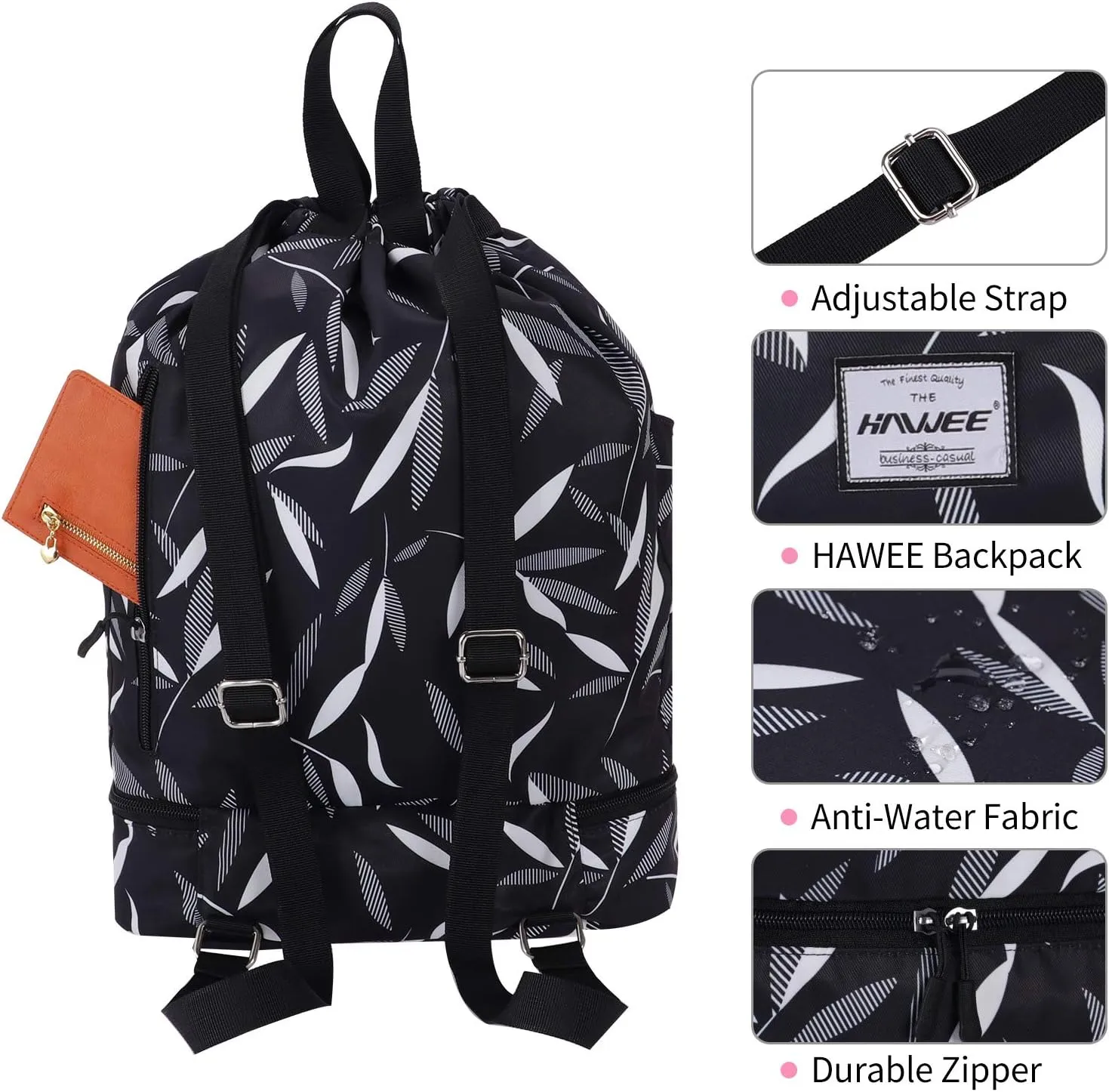 Dry Wet Drawstring Backpack with Shoe Compartment for Women Adjustable Gym Bag
