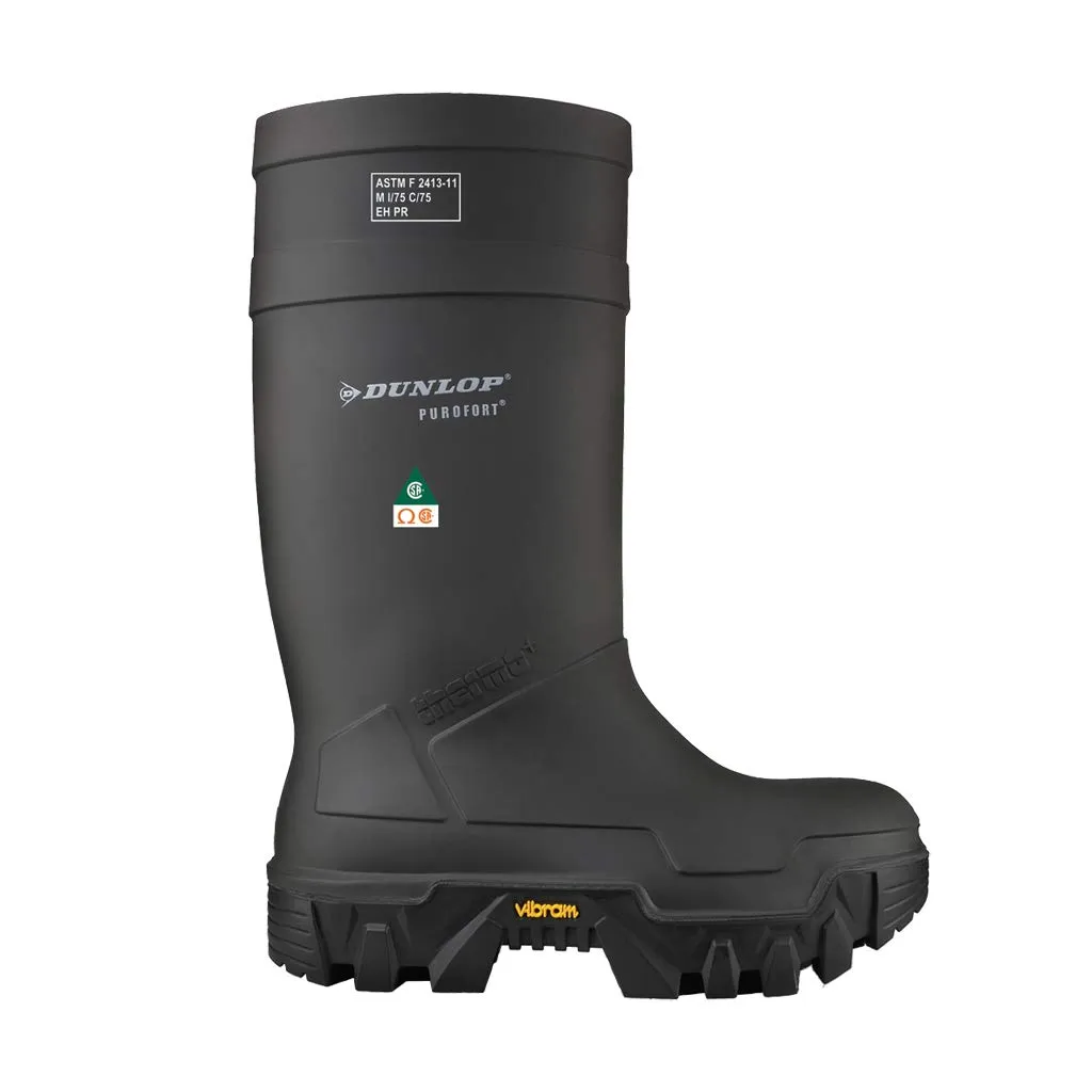 DUNLOP Protective Footwear, Explorer Full Safety with Vibram Sole, 100% Waterproof Purofort Material, Lightweight and Durable Protective Footwear, Slip-Resistant, E902033.10, Size 10 US, Black