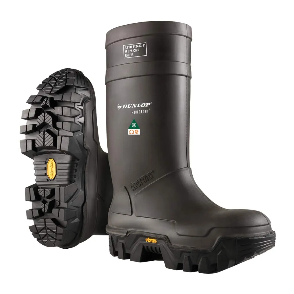 DUNLOP Protective Footwear, Explorer Full Safety with Vibram Sole, 100% Waterproof Purofort Material, Lightweight and Durable Protective Footwear, Slip-Resistant, E902033.10, Size 10 US, Black