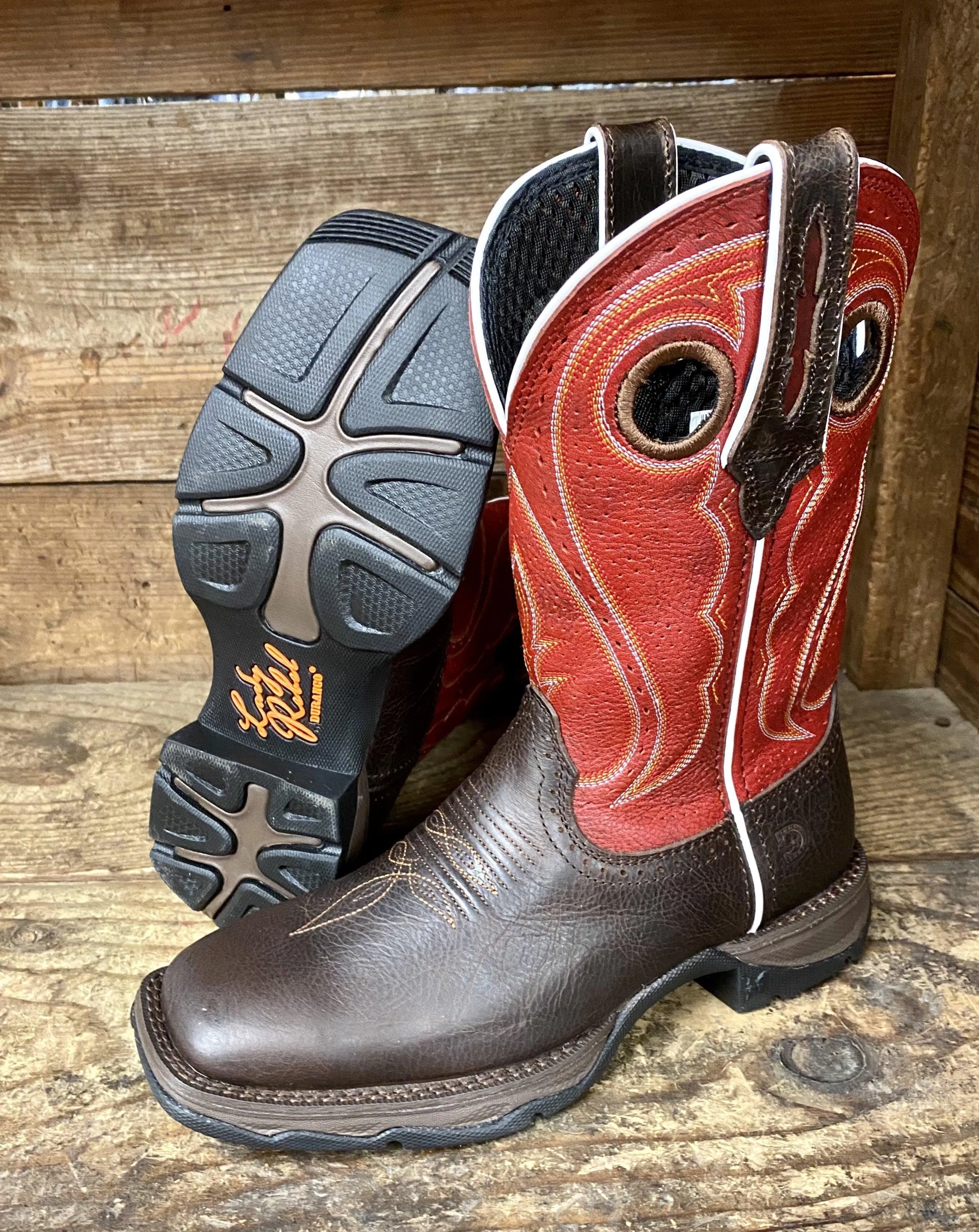 Durango Rebel Women's Crimson Red and Brown Square Toe Cowgirl Boots DRD0408