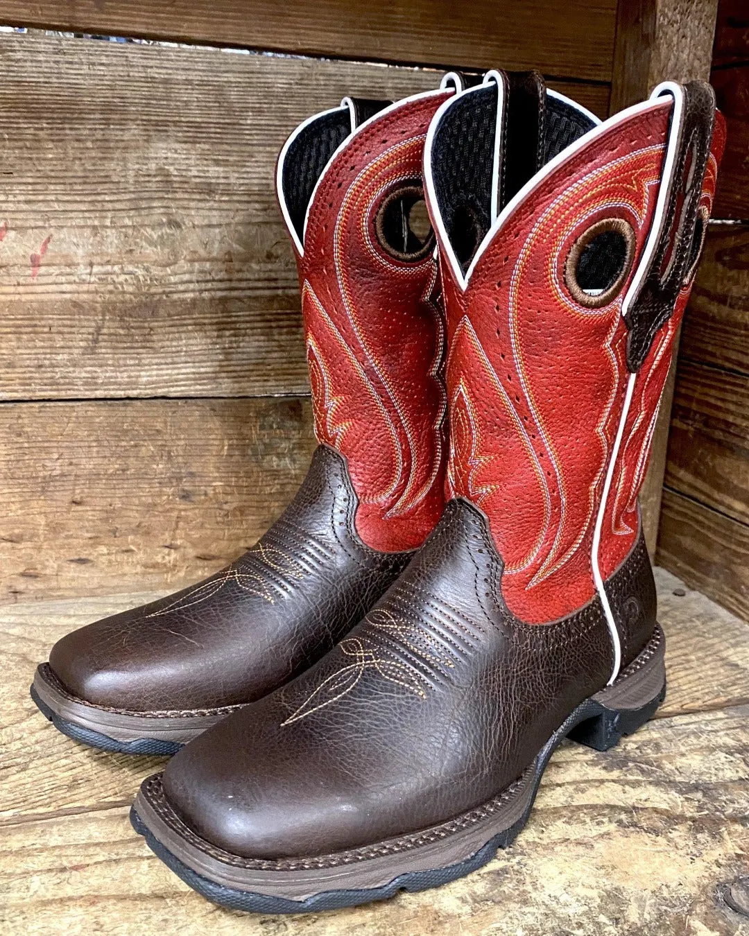Durango Rebel Women's Crimson Red and Brown Square Toe Cowgirl Boots DRD0408