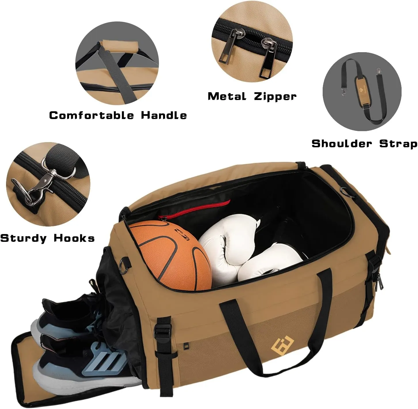 Eackrola Large Sports Gym Bag, Travel Duffel bag with Wet Pocket & Shoes Compartment for men women, 65L, Lightweight