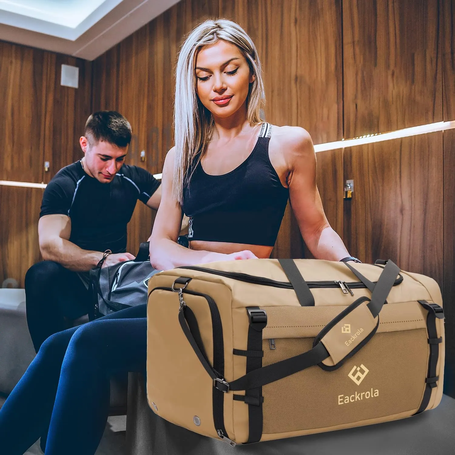 Eackrola Large Sports Gym Bag, Travel Duffel bag with Wet Pocket & Shoes Compartment for men women, 65L, Lightweight