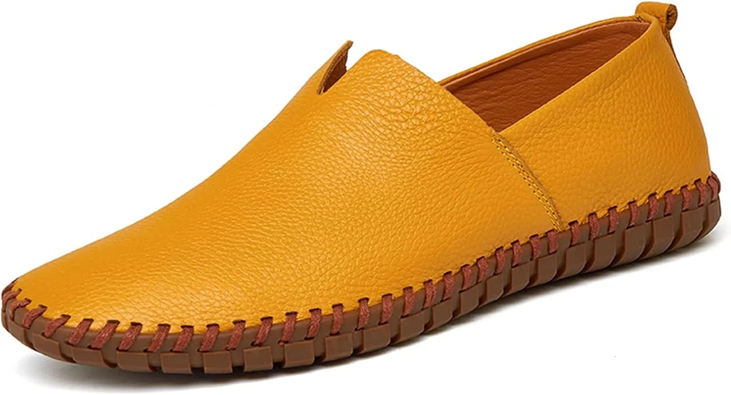 Easy to Put and Remove Loafer Shoes for Men Cowhide Stitching Details Round Toe Comfortable Resistant Flexible Driving Slip On for All Occasions