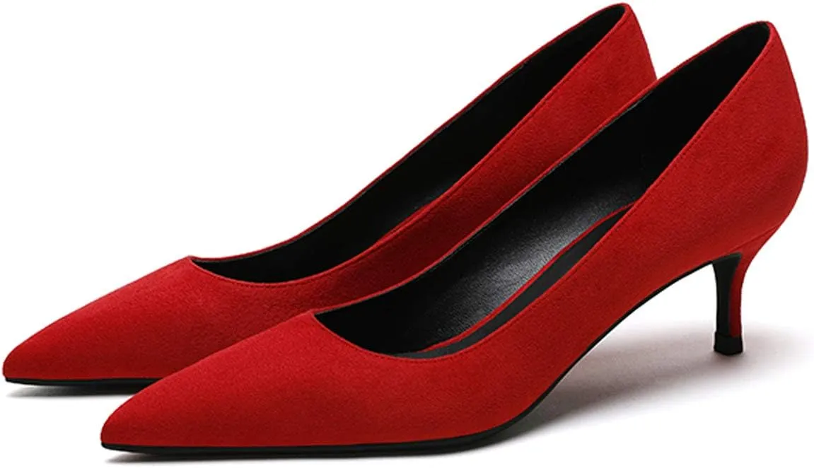 Eldof Women's Kitten Heel Pumps Pointed Toe Low Heels Slip on Comfort Pumps 2.6 Inches for Dress Party Office