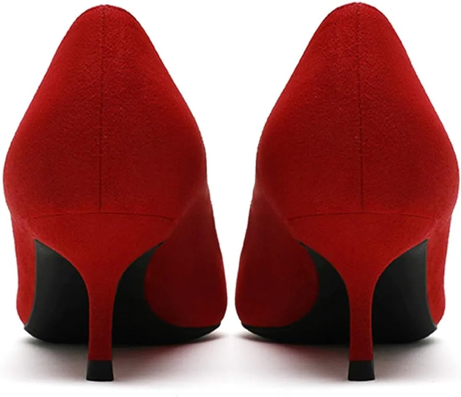 Eldof Women's Kitten Heel Pumps Pointed Toe Low Heels Slip on Comfort Pumps 2.6 Inches for Dress Party Office