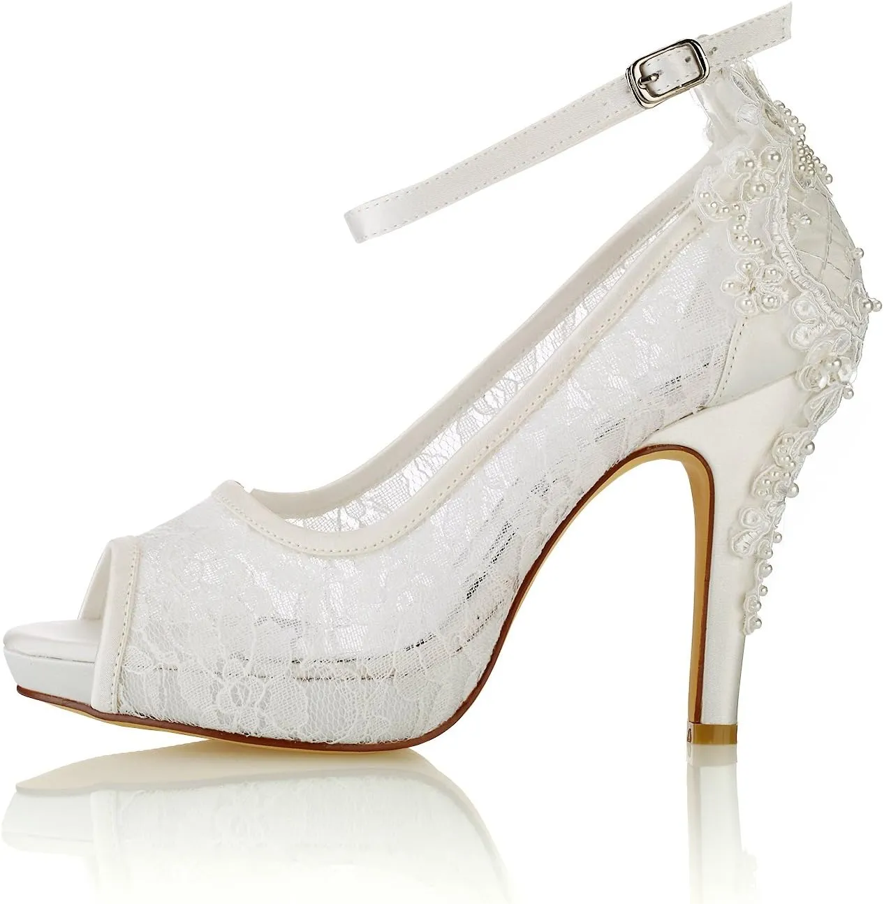 Emily Bridal Wedding Shoes Silk High Heel Peep Toe Pearls Detail Slip on Pumps