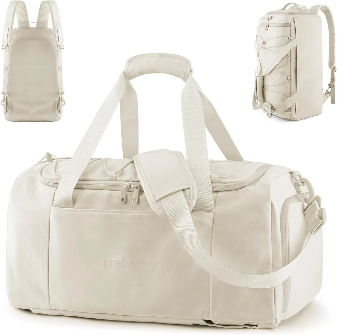 ETRONIK 3-In-1 Gym Bag for Women, 40L Travel Duffel Bag with Shoe Laptop Compartment, Carry On Weekender Bag with Wet Pocket, Workout Overnight Backpack for Gym, Travel, Weekend, Beige