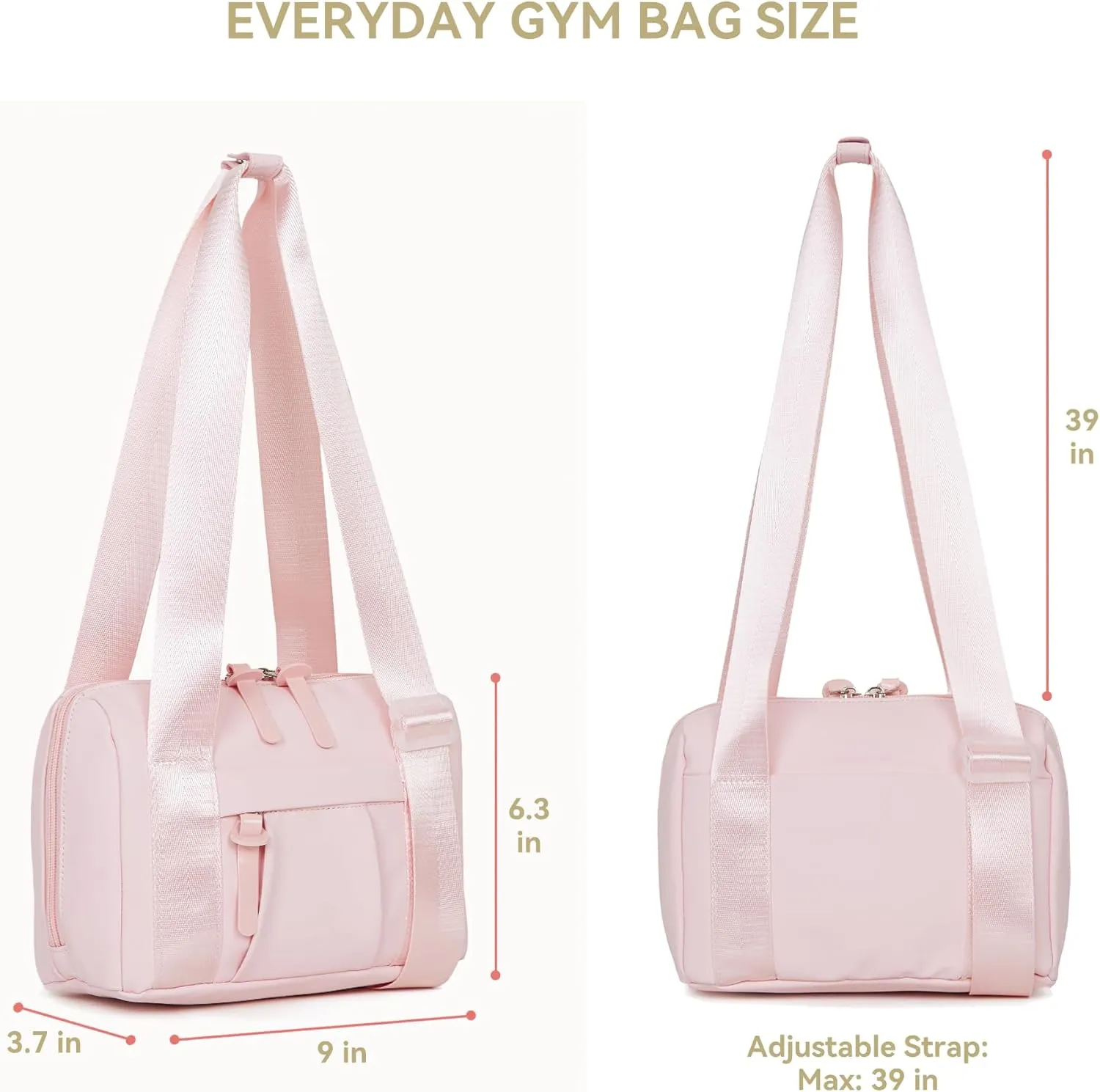 Everyday Mini Gym Bag for Women, Small Tote with Zipper Compartment & Key Ring Clip, Waterproof Travel Duffle Cute Workout Sports Carry On with Longer Shoulder Strap, Easy to Clean - Pink