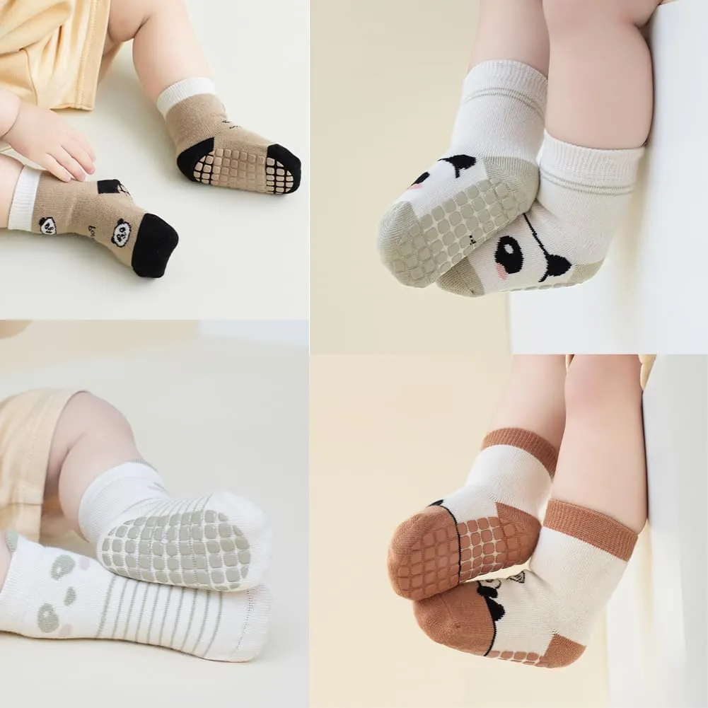Exegawe Toddler Non Slip Socks, Cute Baby Socks with Grips Crew Socks 5 Pairs