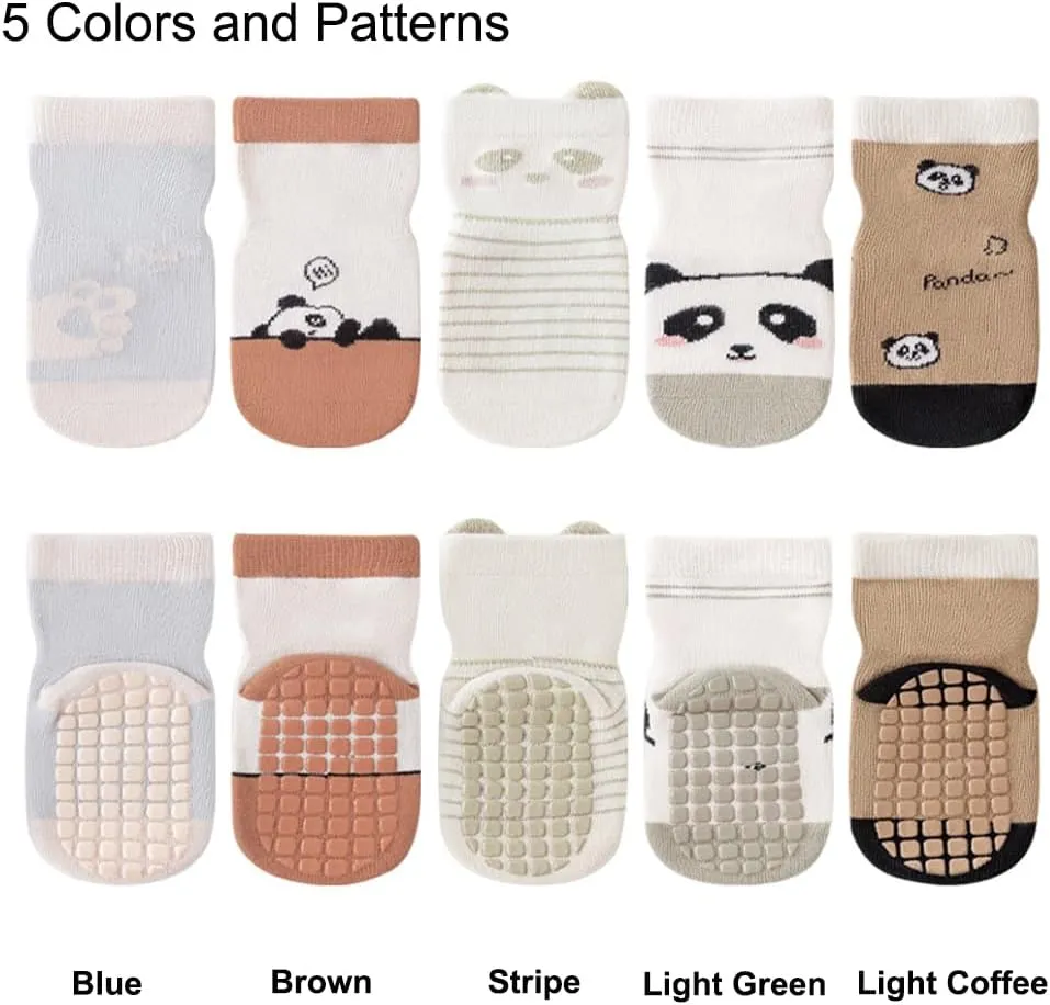 Exegawe Toddler Non Slip Socks, Cute Baby Socks with Grips Crew Socks 5 Pairs