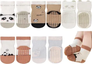 Exegawe Toddler Non Slip Socks, Cute Baby Socks with Grips Crew Socks 5 Pairs