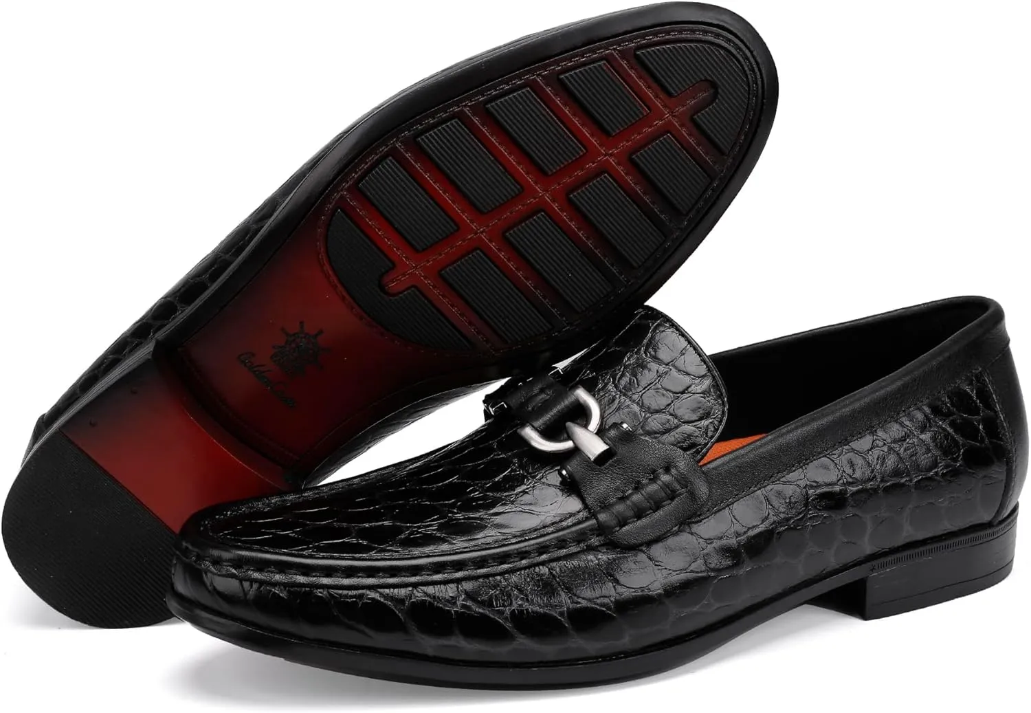 Fashion Leather Dress Shoes for Men, Premium Alligator Printed Buckle Loafer Casual Party Shoes Slip on Penny Loafer for Mens