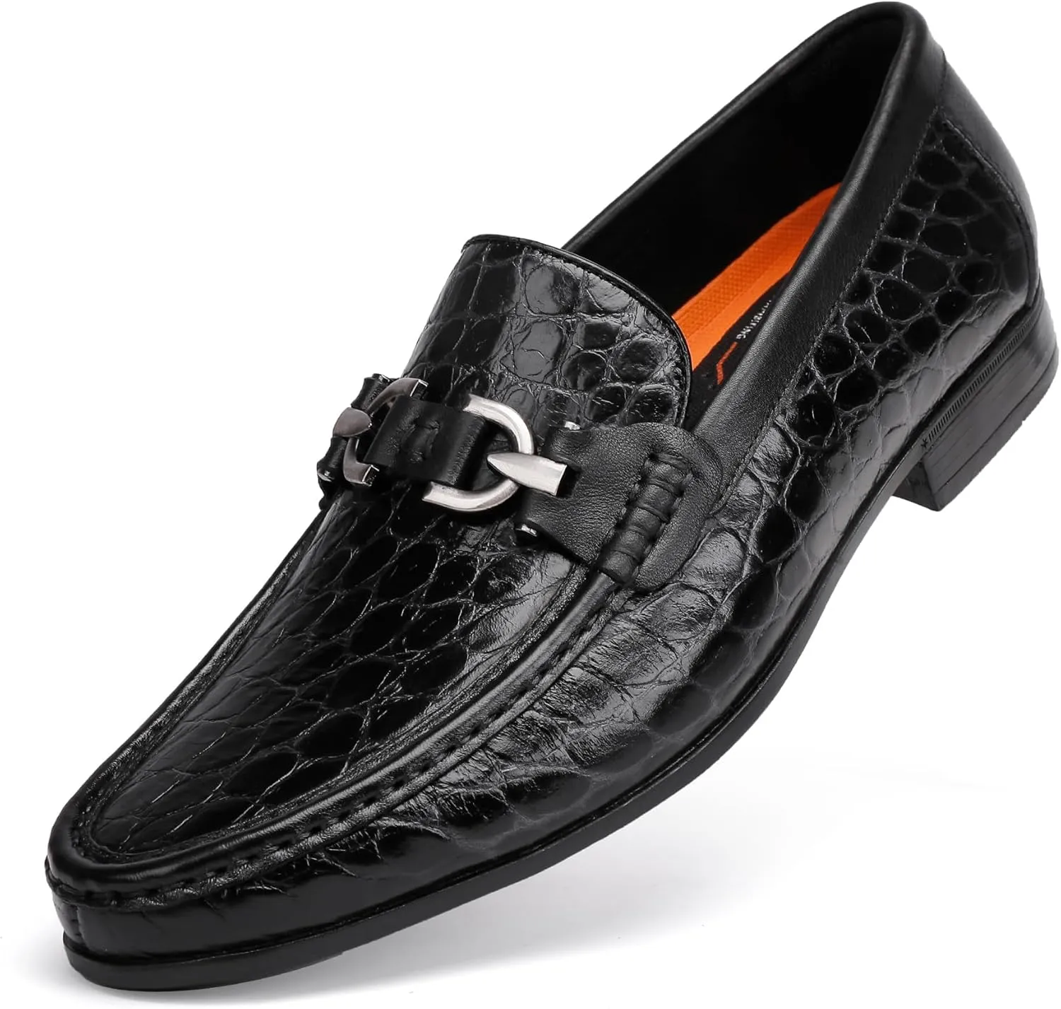 Fashion Leather Dress Shoes for Men, Premium Alligator Printed Buckle Loafer Casual Party Shoes Slip on Penny Loafer for Mens