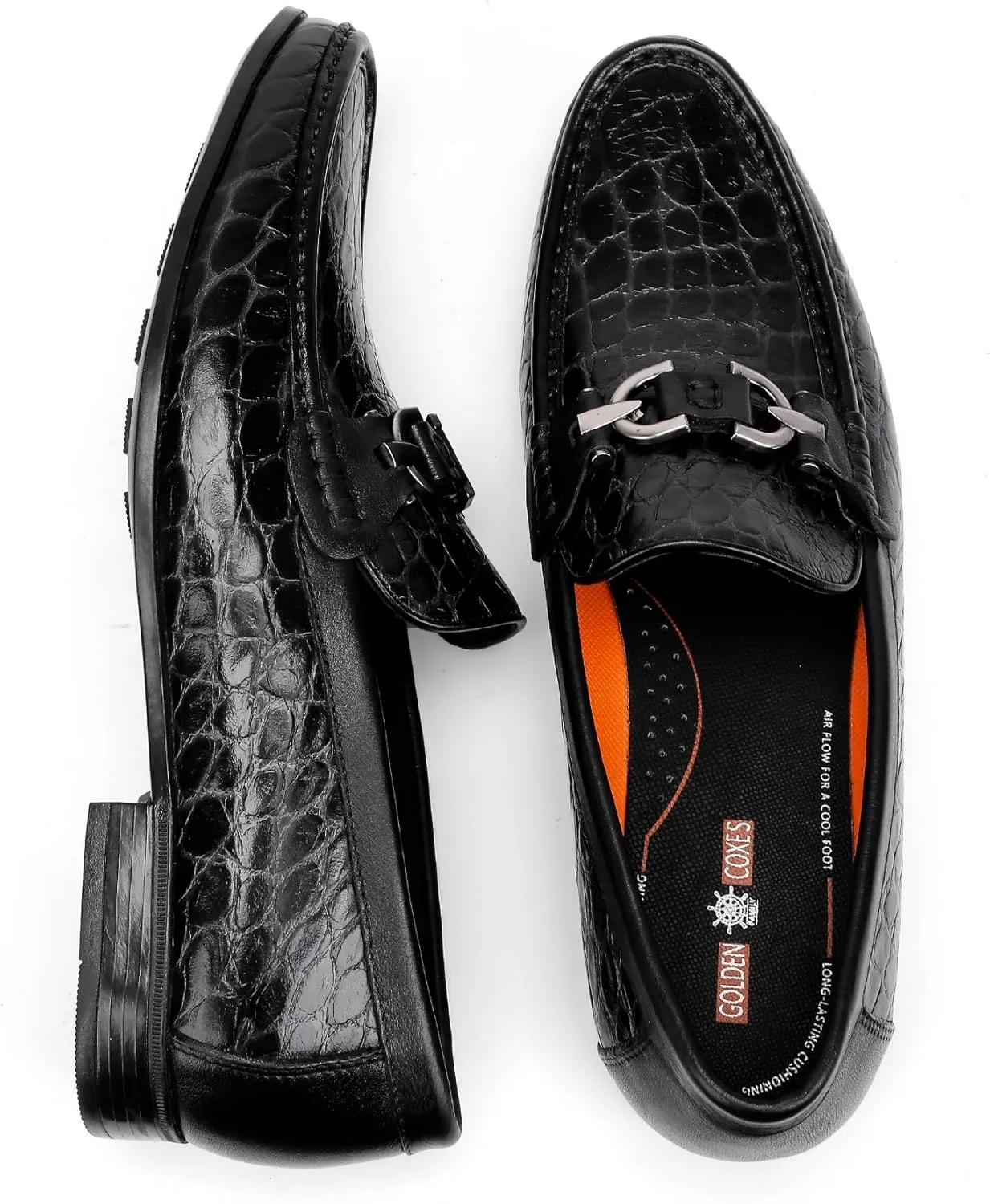 Fashion Leather Dress Shoes for Men, Premium Alligator Printed Buckle Loafer Casual Party Shoes Slip on Penny Loafer for Mens
