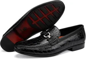 Fashion Leather Dress Shoes for Men, Premium Alligator Printed Buckle Loafer Casual Party Shoes Slip on Penny Loafer for Mens