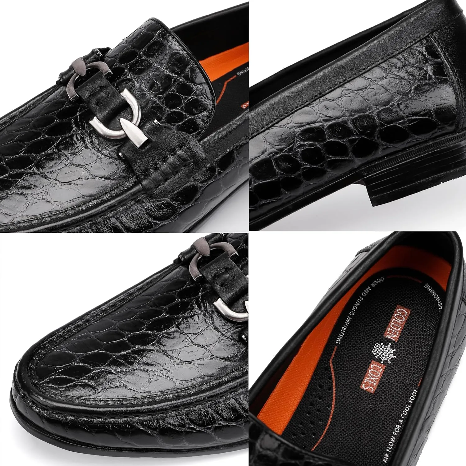 Fashion Leather Dress Shoes for Men, Premium Alligator Printed Buckle Loafer Casual Party Shoes Slip on Penny Loafer for Mens