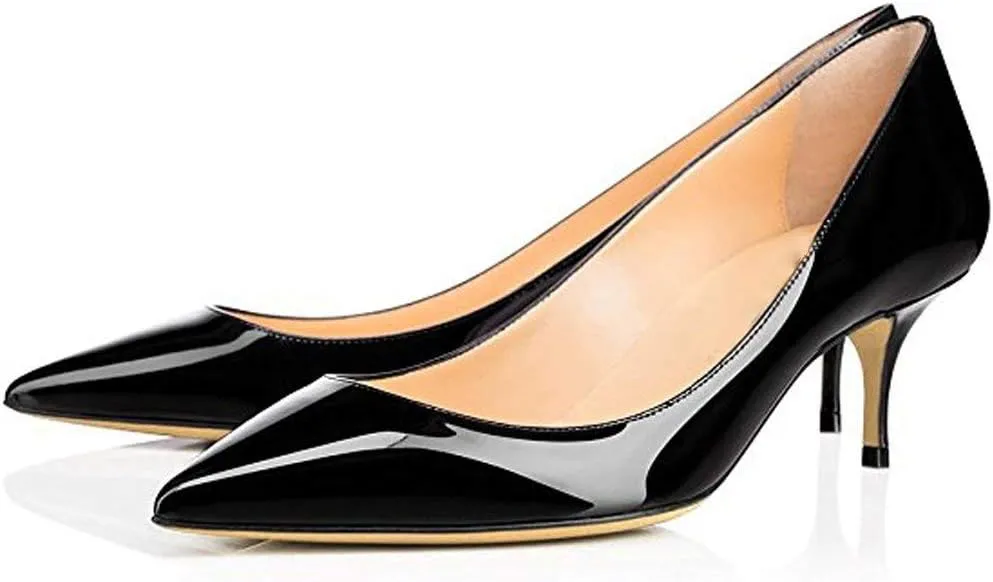 Fericzot Women's Kitten Heel Pumps,Classic Pointed Toe Slip On Low Heels Office Shoes for Evening Party Wedding Plus Size