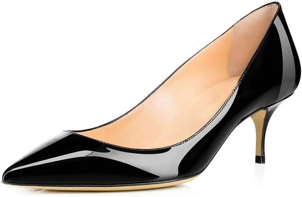 Fericzot Women's Kitten Heel Pumps,Classic Pointed Toe Slip On Low Heels Office Shoes for Evening Party Wedding Plus Size