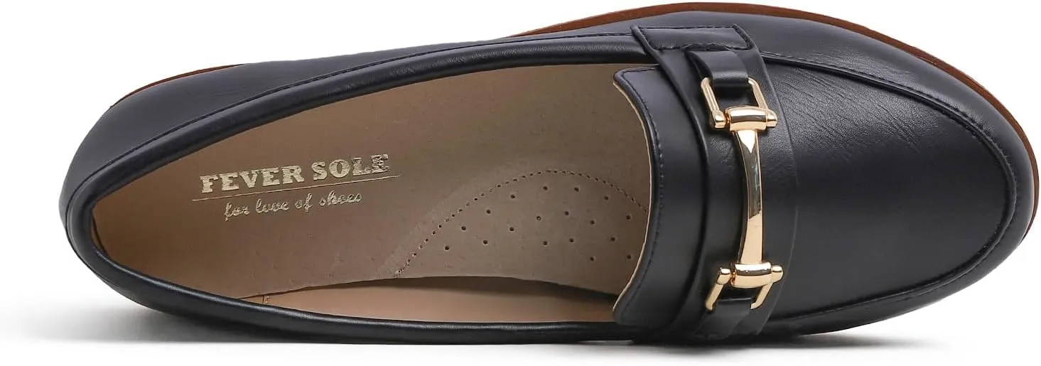 FEVERSOLE Women's Comfort Penny Loafer Geniune Leather Insole Flexible Walking Driving Shoes