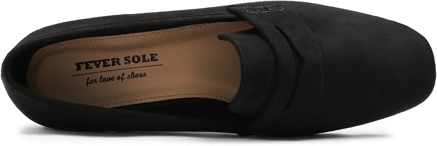 FEVERSOLE Women's Fashion Dress Comfort Low Heel Office Penny Loafer Flats